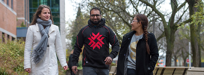 Students walking on campus at Fanshawe College