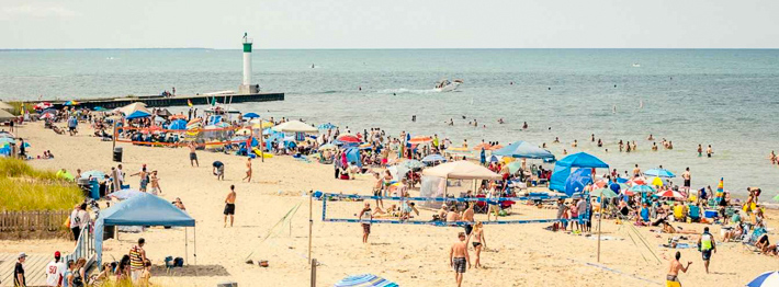 A busy beach in Grand Bend