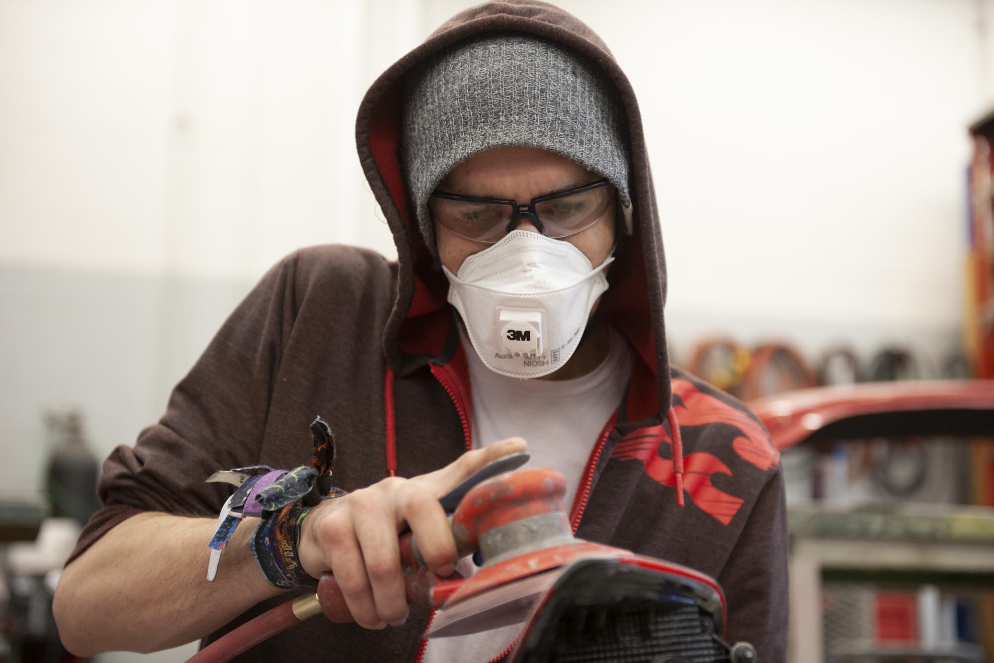 Fanshawe student working in auto body repair lab