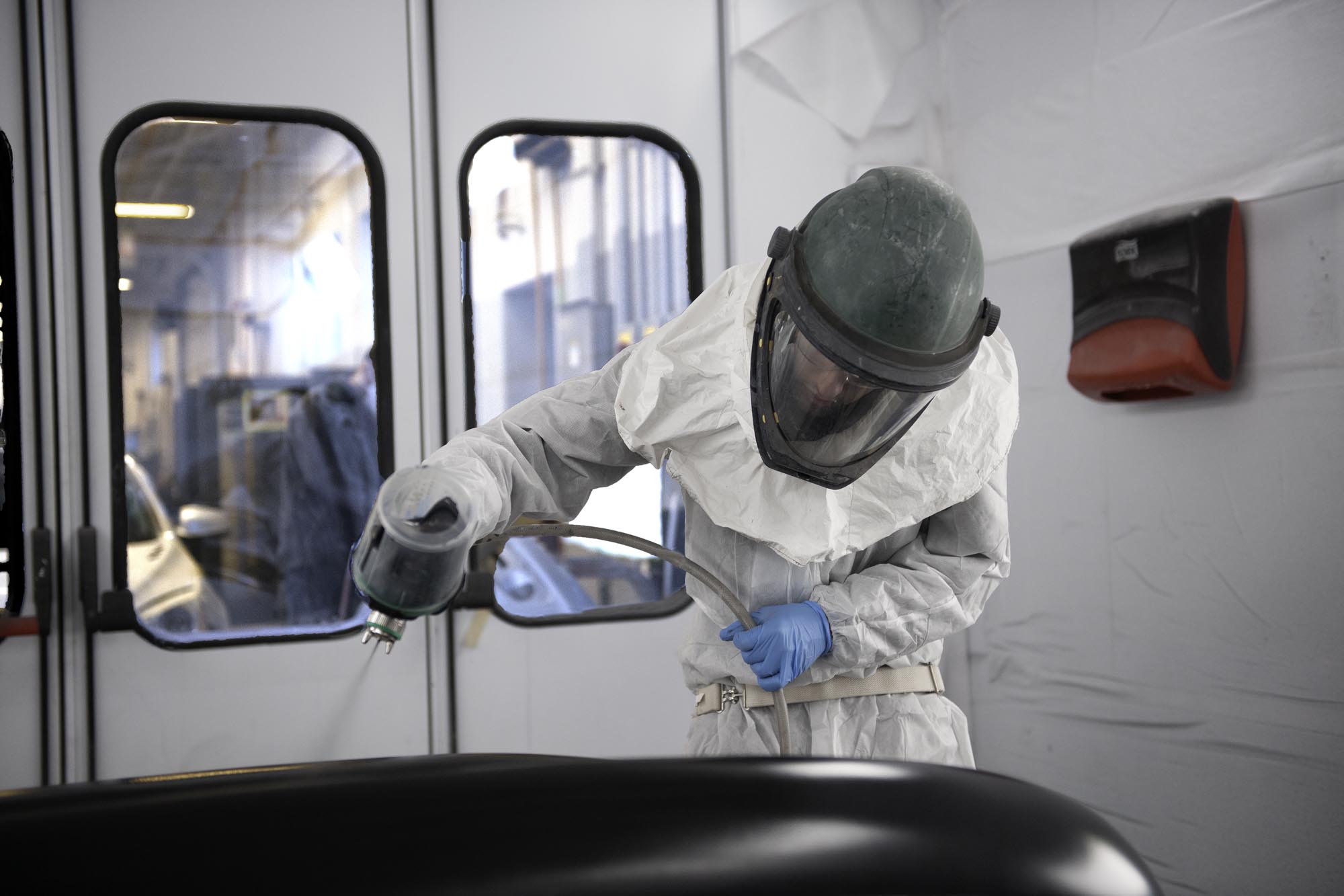Auto Body Repairer Apprentice student working in auto body shop at Fanshawe College