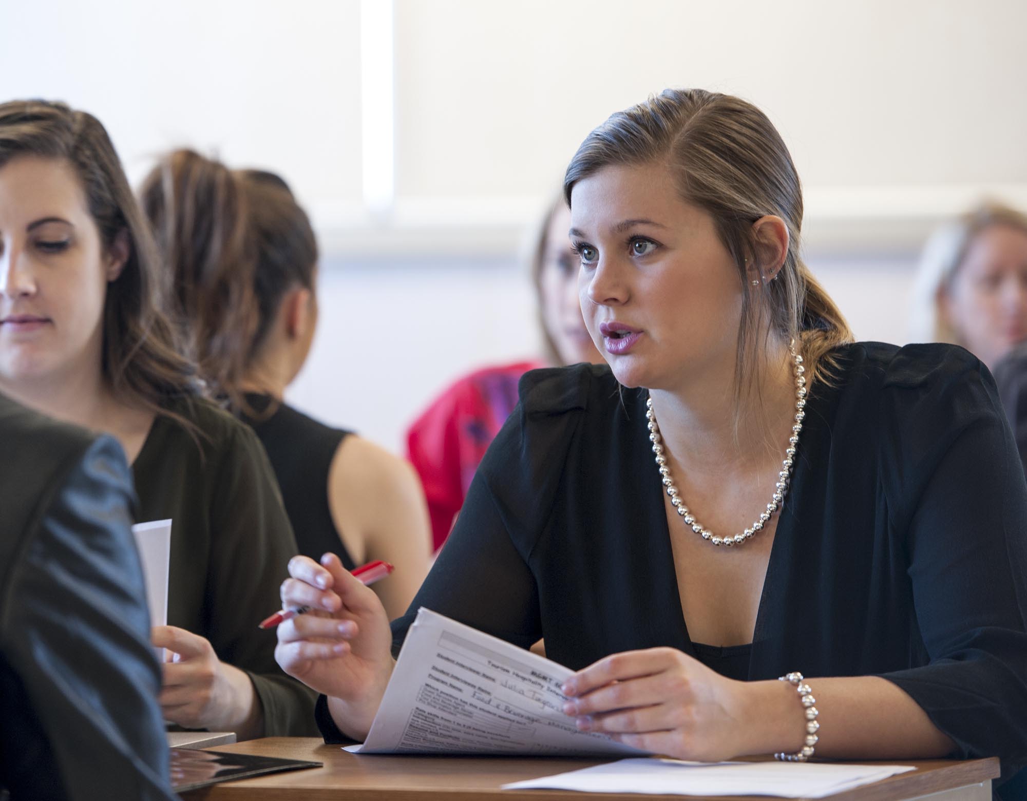 Students talking in HR interview simulation at Fanshawe College