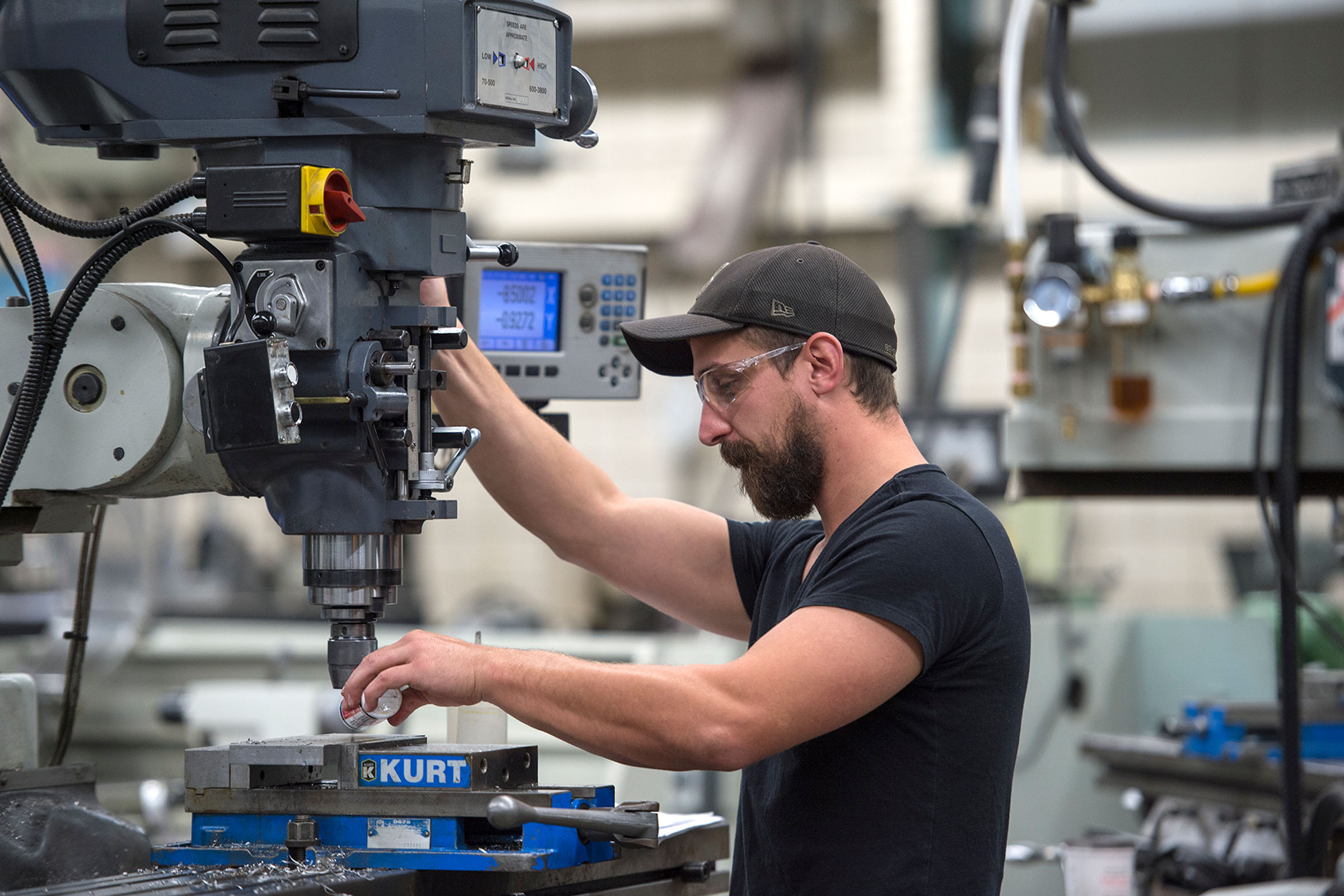 Student working in machine lab