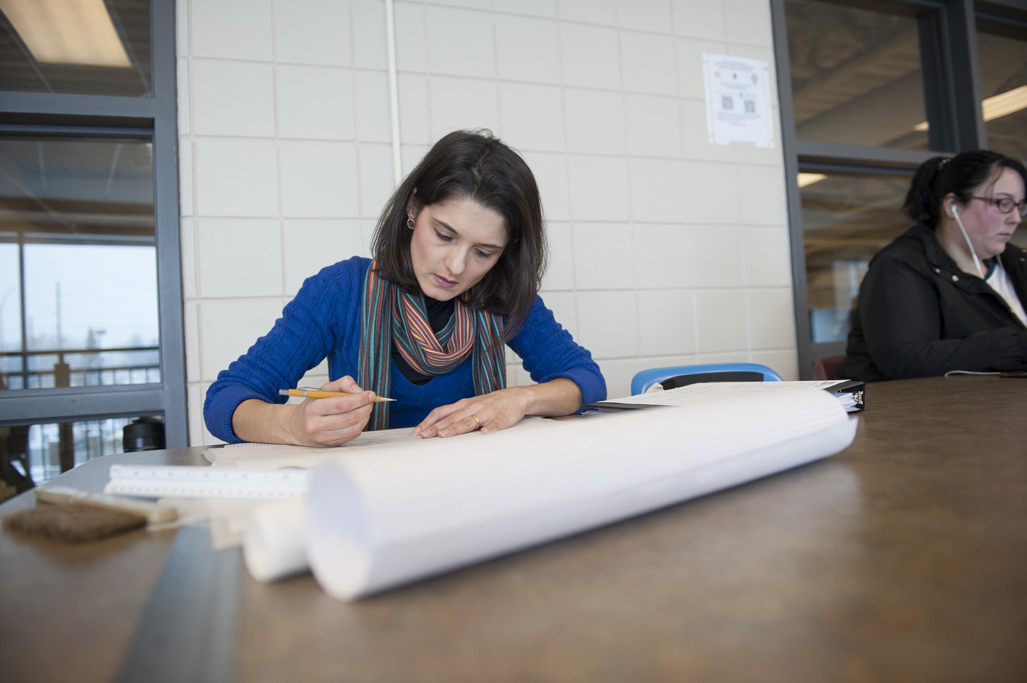 Architectural Technology student working on sketches at Fanshawe College