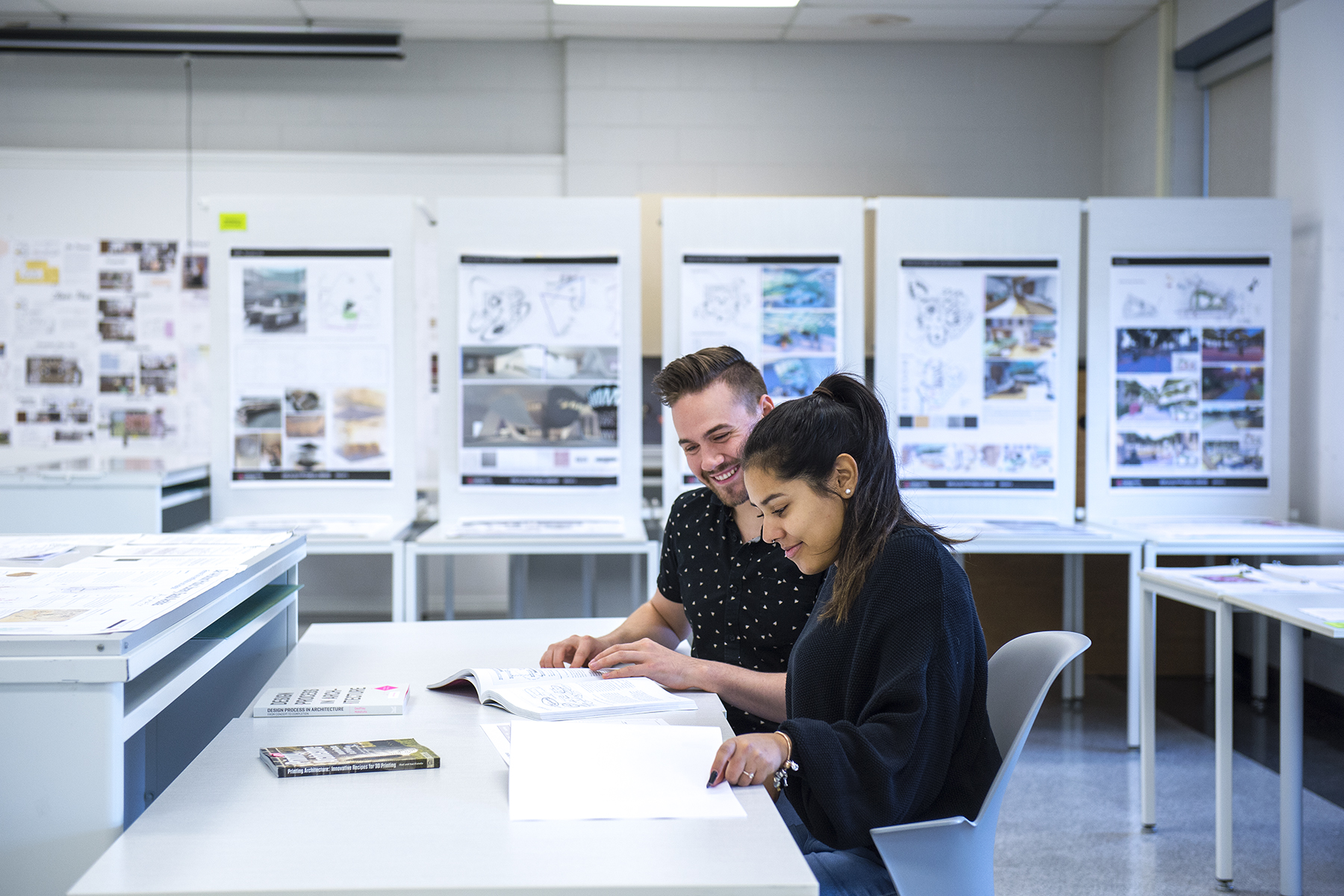 Students working on design homework