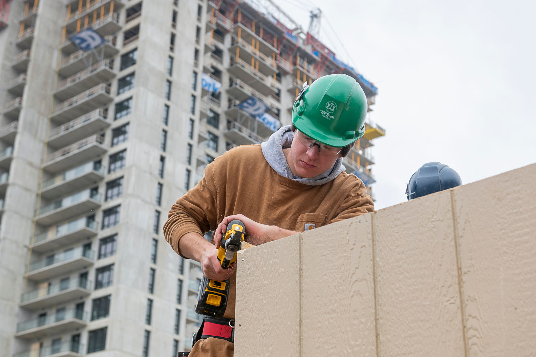 Construction student working at a job site