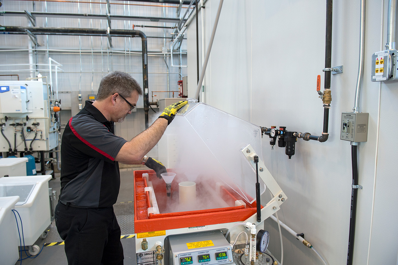 Photo of a technician testing a product