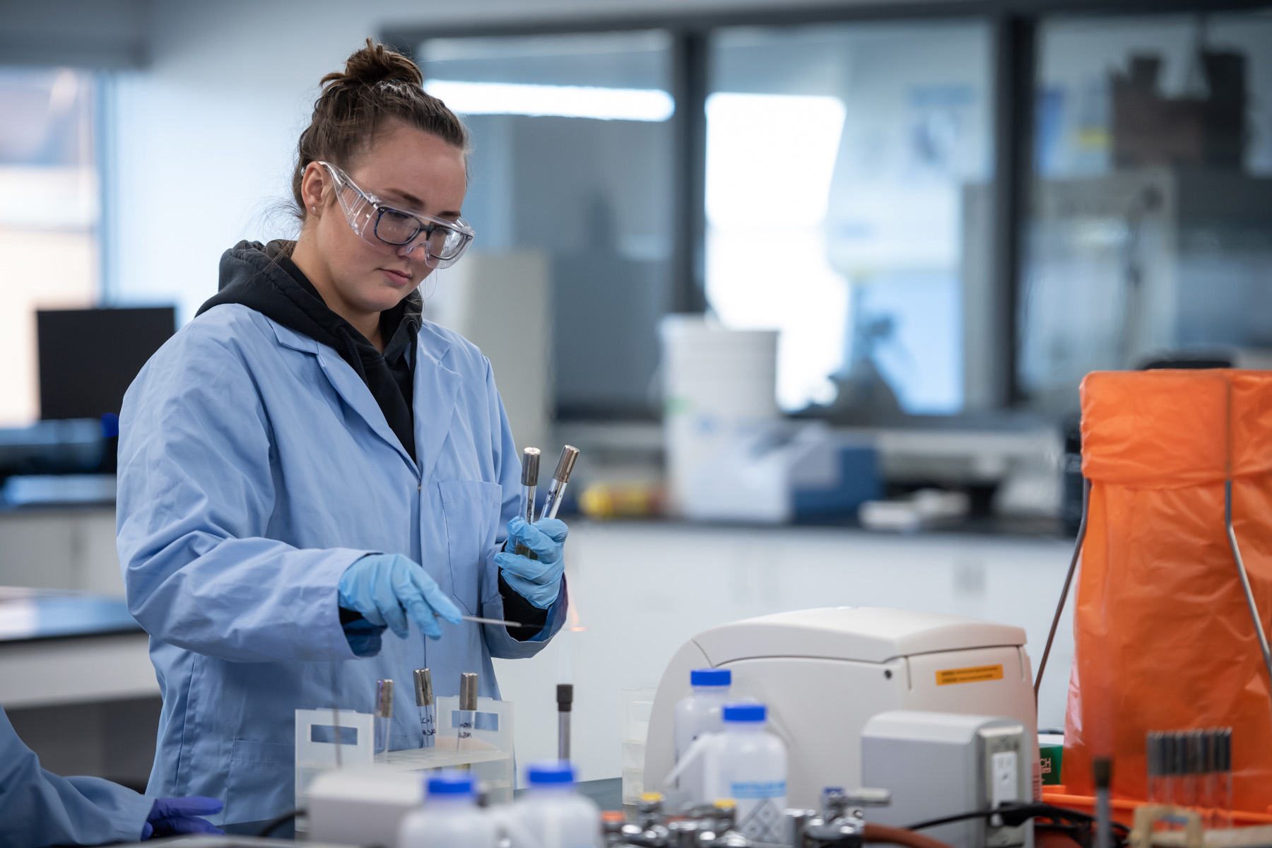 A researcher working in a lab
