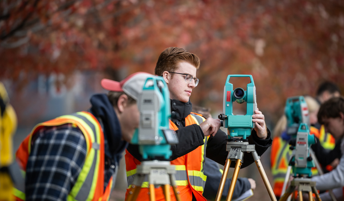 Civil Engineering Students surveying outdoors