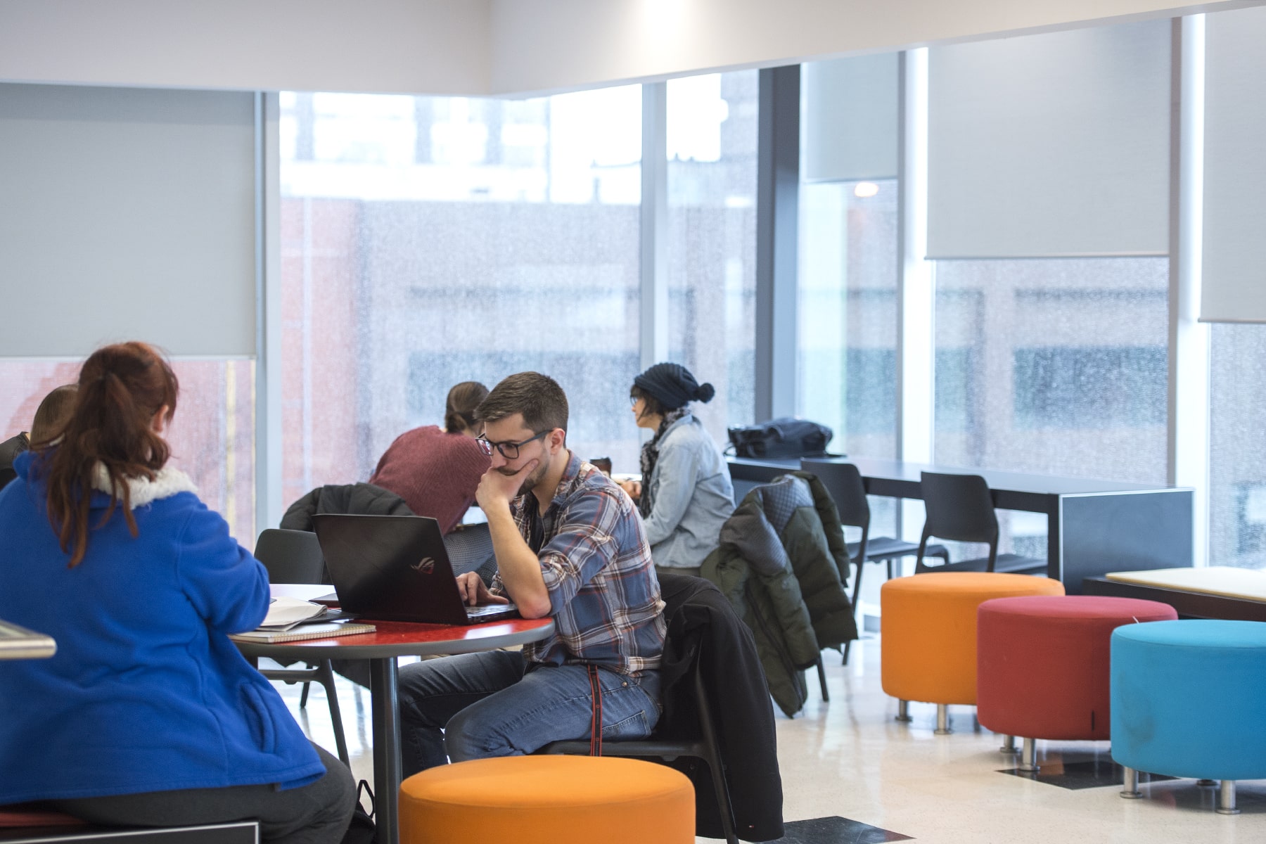 students sit together in dynamic study space at Fanshawe College