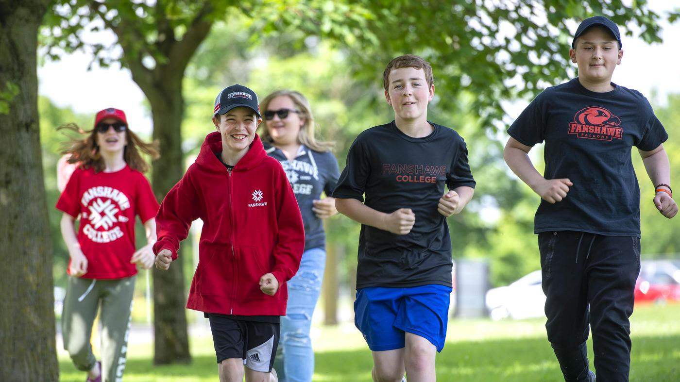 junior campers run together at Fanshawe