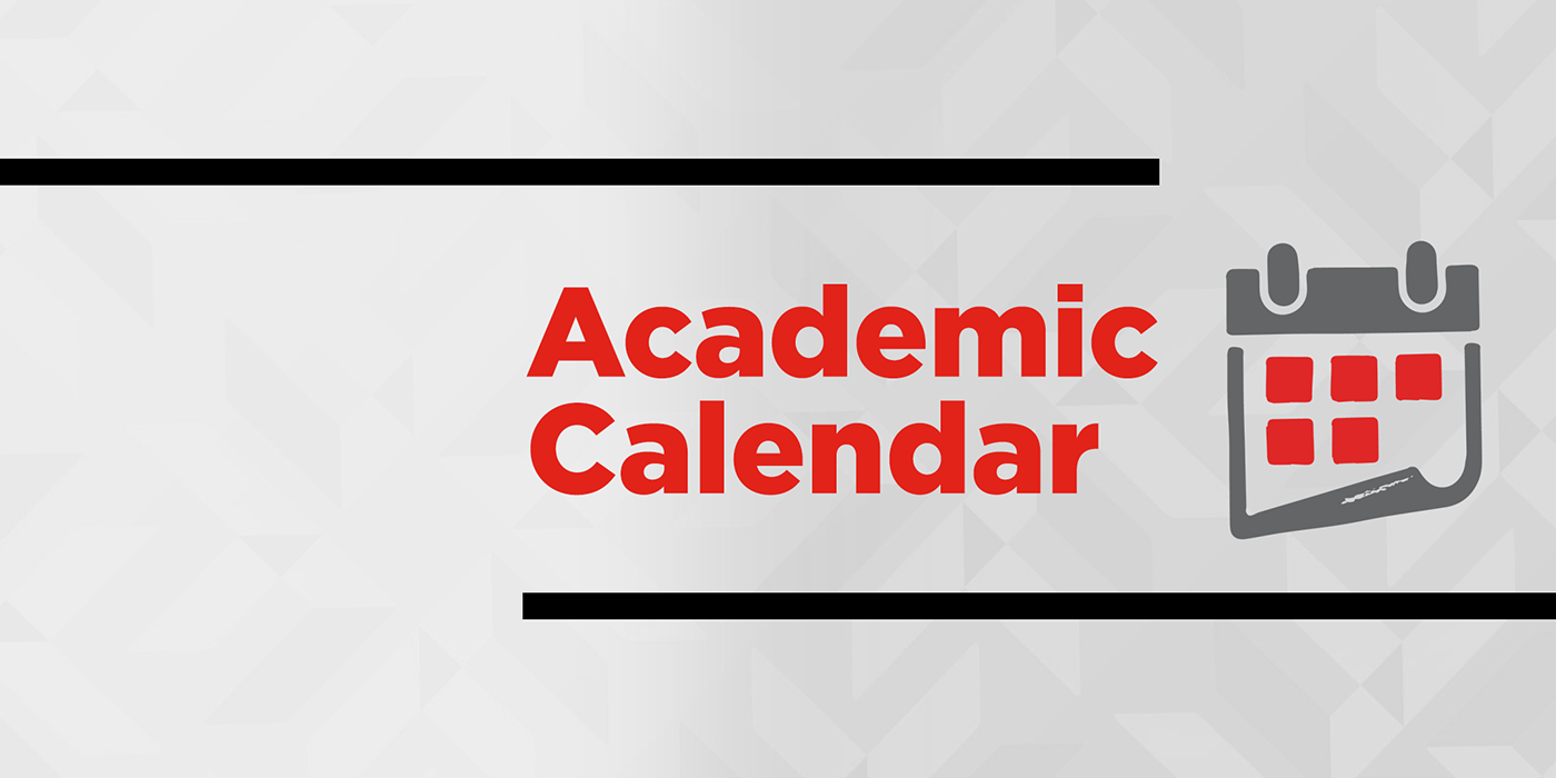 grey calendar icon and red text Academic Calendar