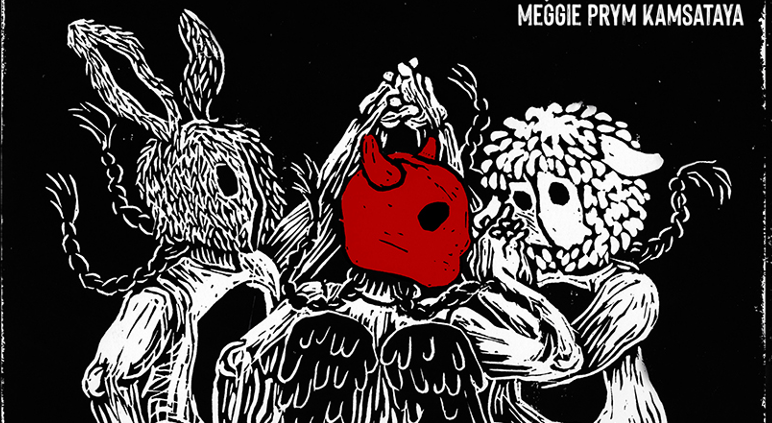 Illustration of animal figures in Damsel Rhapsody fine art exhibition poster