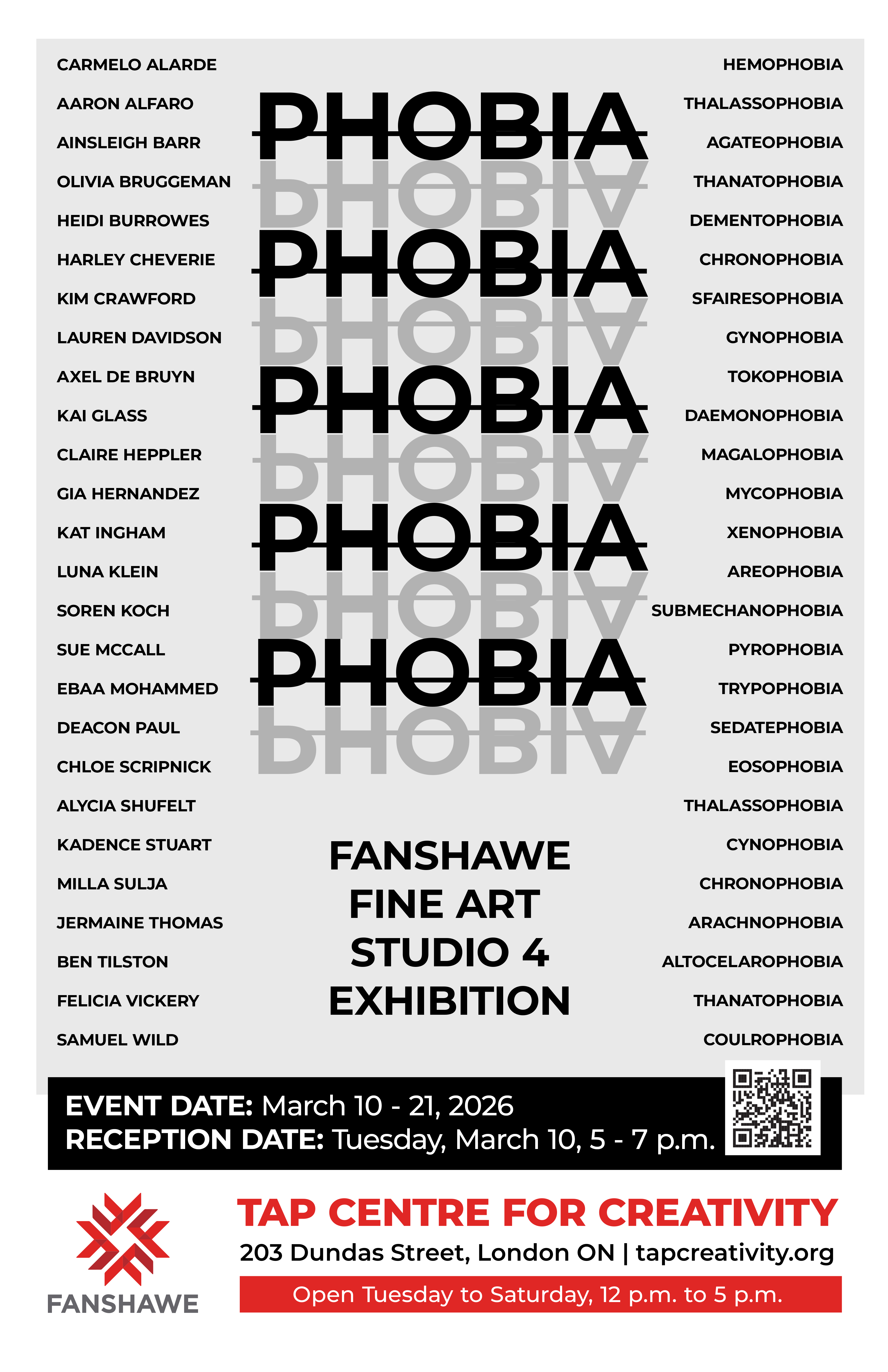 Exhibit poster with student exhibitors and their personal phobias