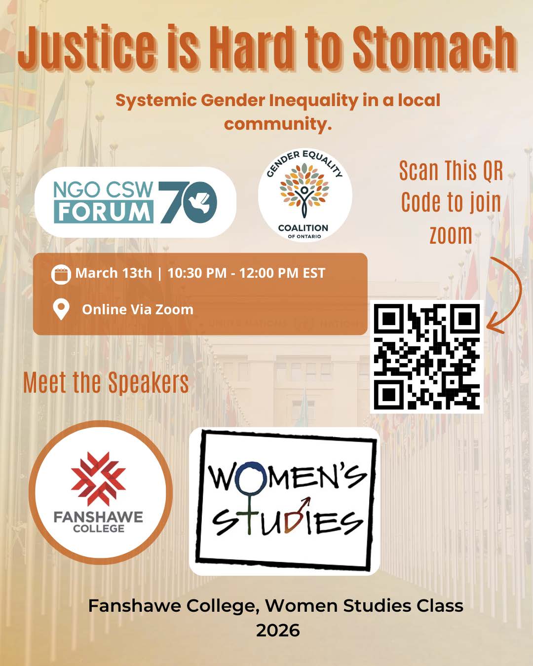 Event poster for "Justice is hard to stomach"