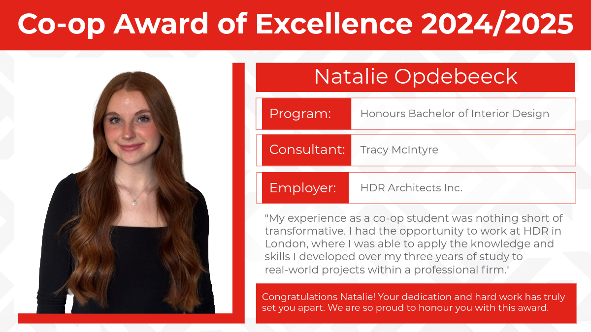 Description of co-op award of excellence winner Natalie Opdebeeck