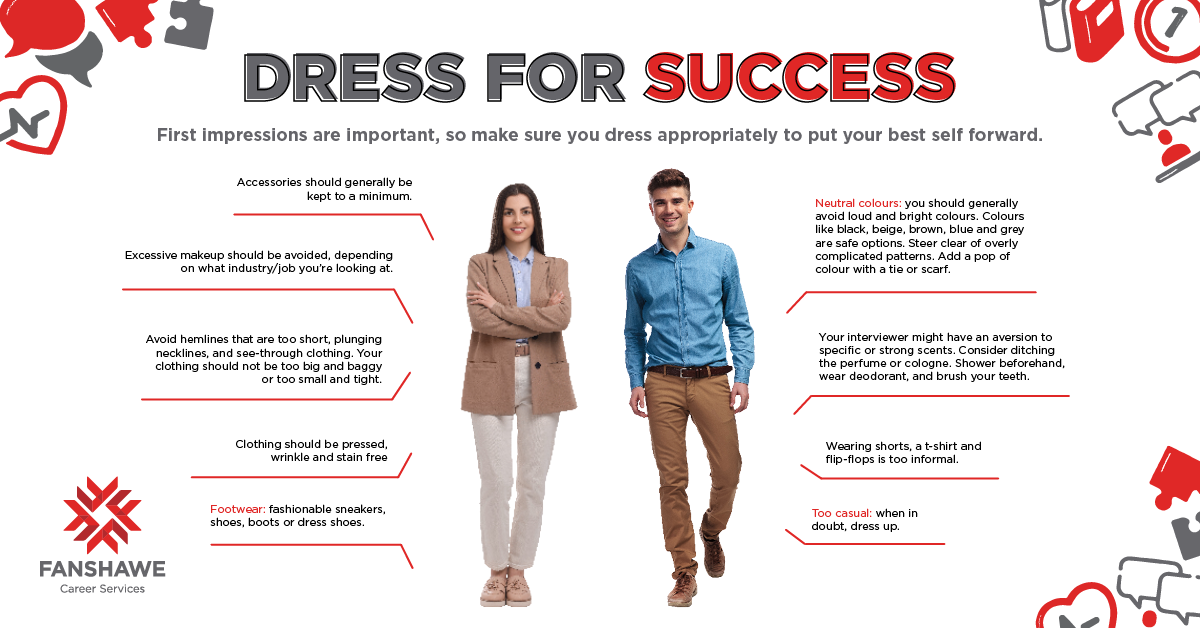 Infographic of tips for dressing appropriately for interviews. 