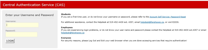 Screen capture of log-in page.