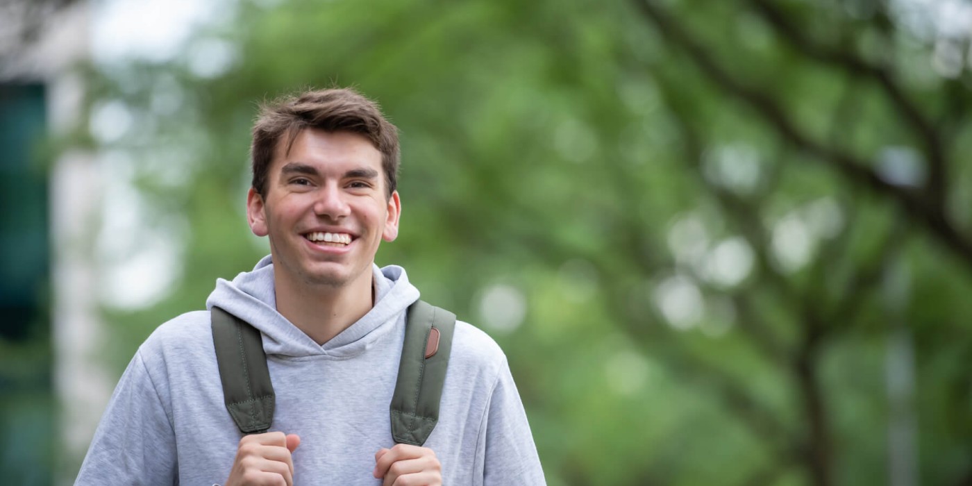 Student walking on london campus
