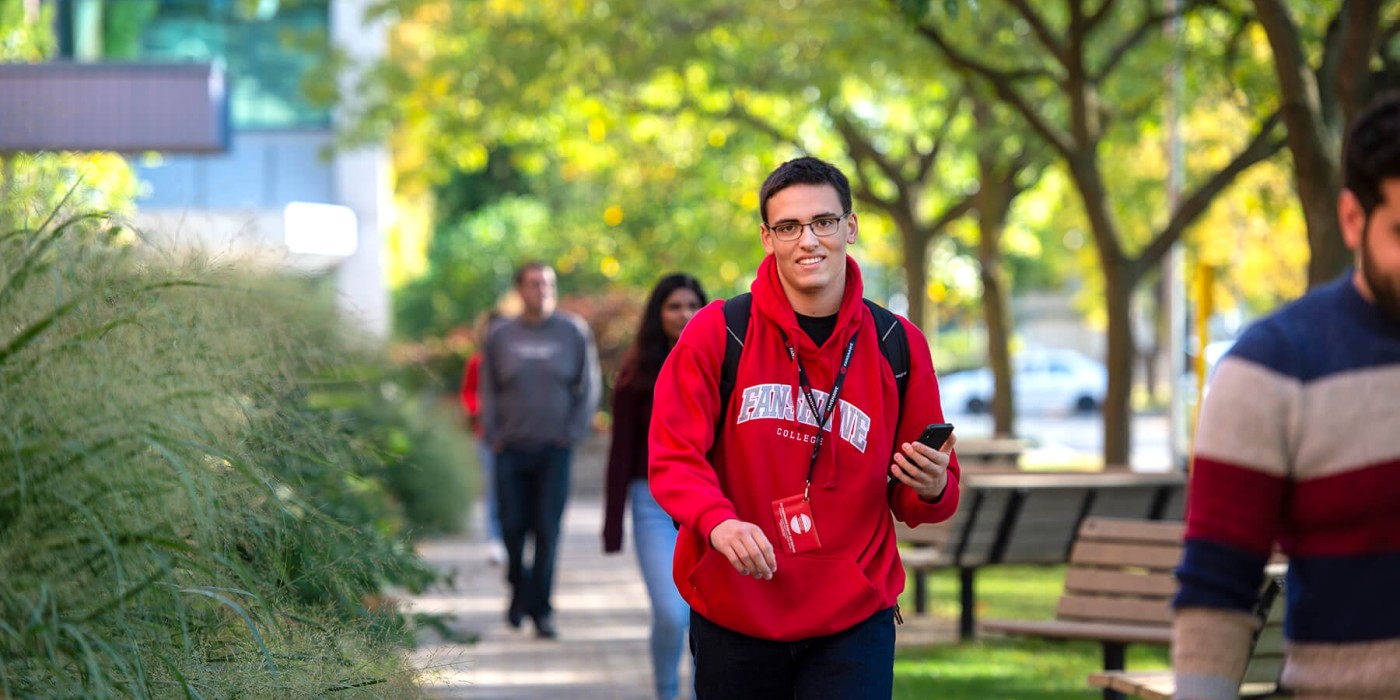 New student walking on campus