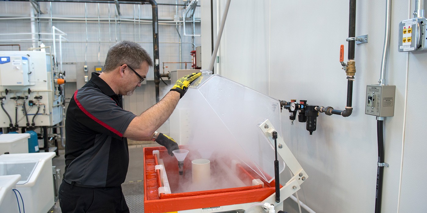 Photo of a technician testing a product