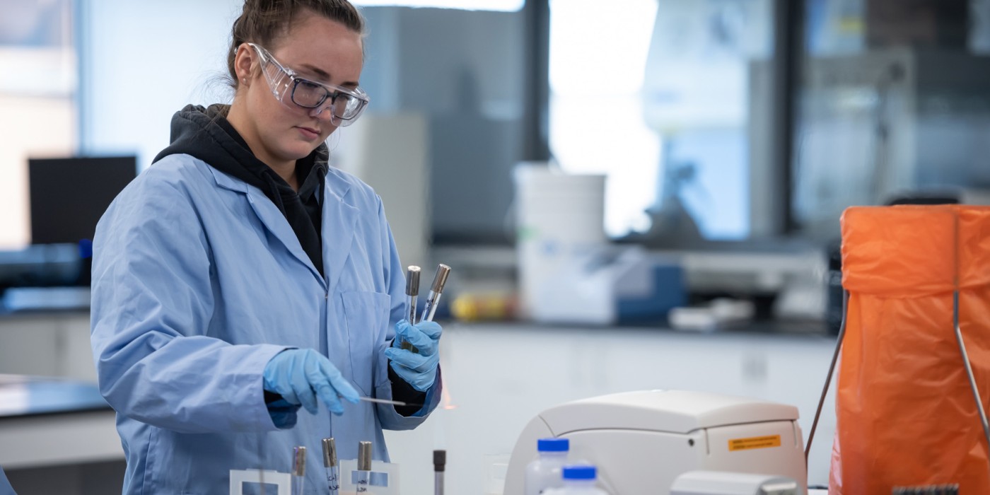 A researcher working in a lab