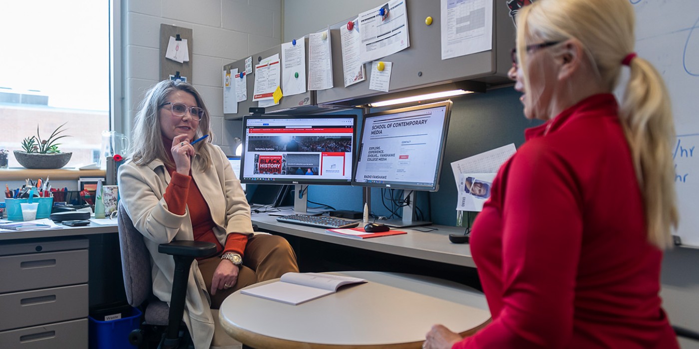 Industry partner meeting with a Fanshawe employee