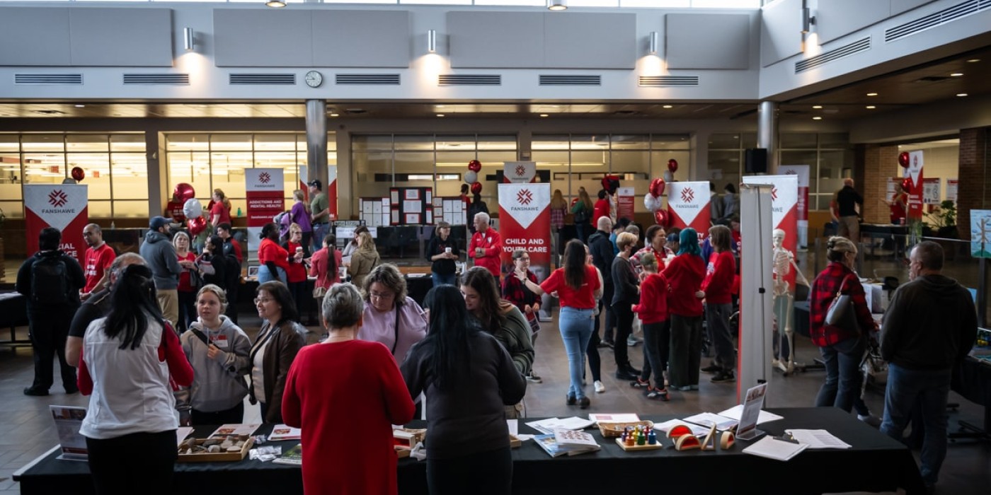 prospective students exploring different program booths at Fanshawe's Open House