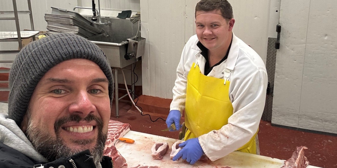 Troy Spicer and one of the Canadian junior butcher competitors, Dylan Miedema