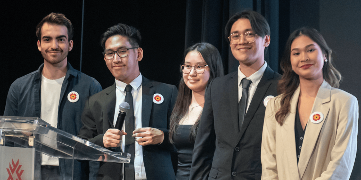 Left to right: Isaac Bilyea, Bernardo Macapagal, Milana Gabbassova, Bryle Flores and Music Juntarattanakamol.
