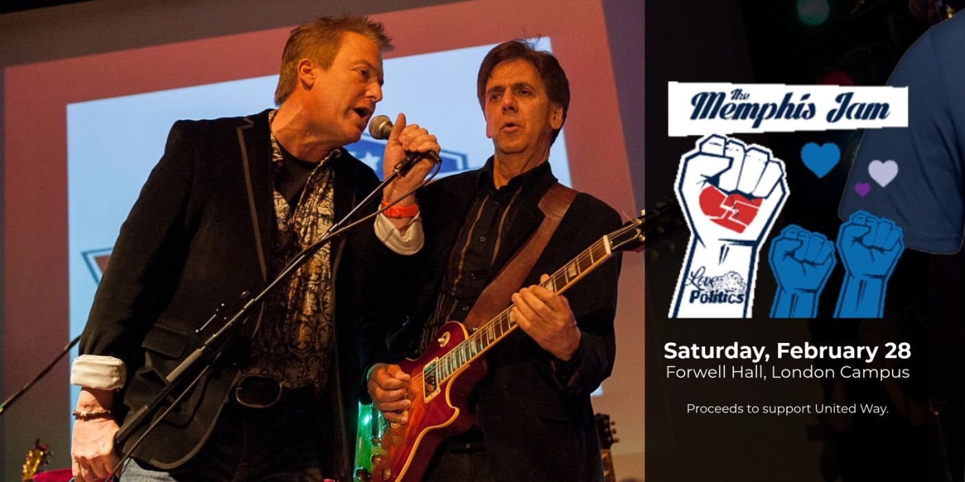 Members of the Memphis Jam band sing and play instruments on stage.