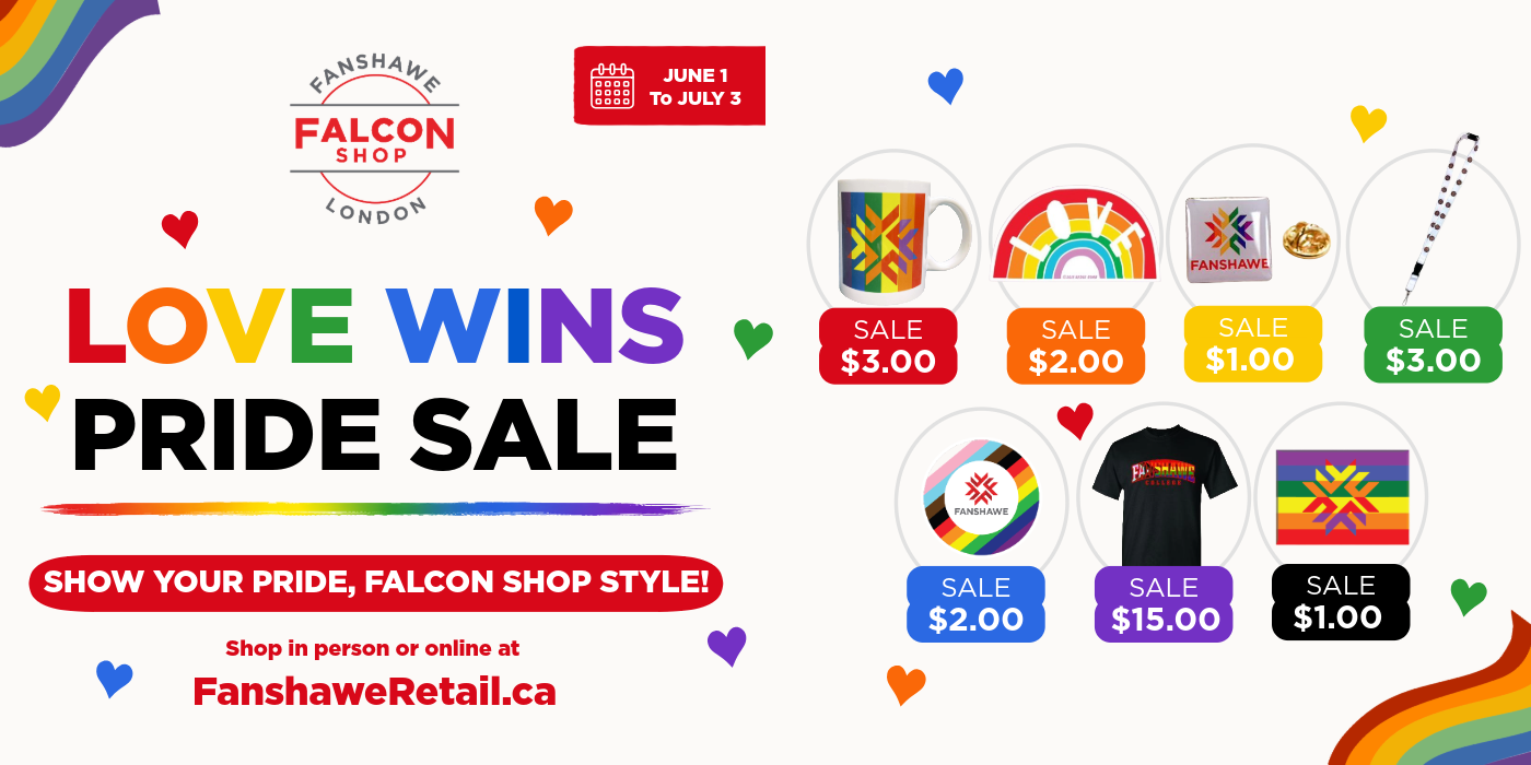Poster of the Love wins Pride sale in the Falcon Shop.