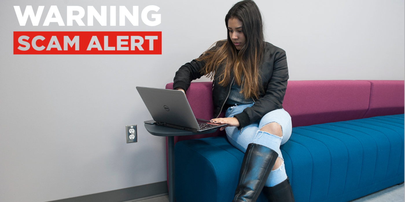woman sitting on a couch using a laptop.