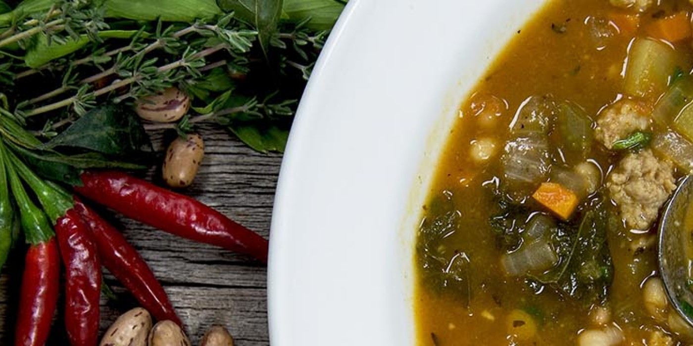 Minestrone soup in a bowl