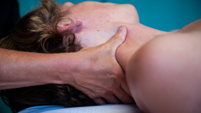 Person getting a neck massage