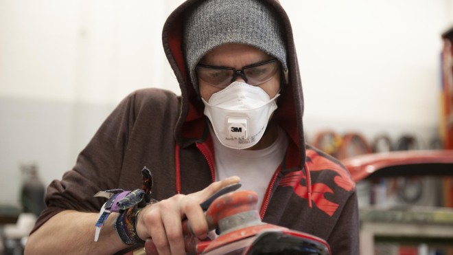 Fanshawe student working in auto body repair lab