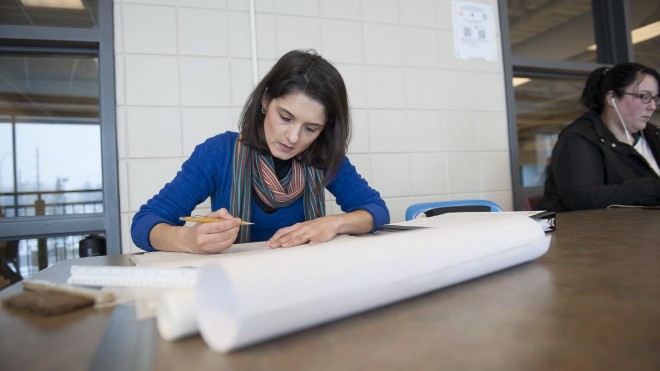 Architectural Technology student working on sketches at Fanshawe College