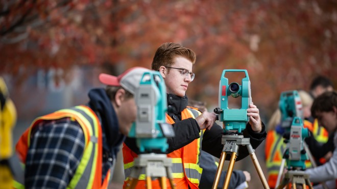 Civil Engineering Students surveying outdoors