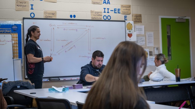 PAI classroom photo of a professor presenting