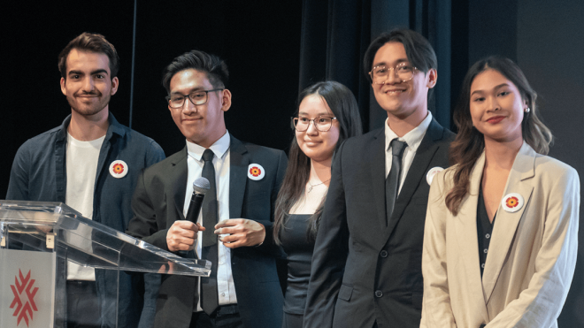 Left to right: Isaac Bilyea, Bernardo Macapagal, Milana Gabbassova, Bryle Flores and Music Juntarattanakamol.