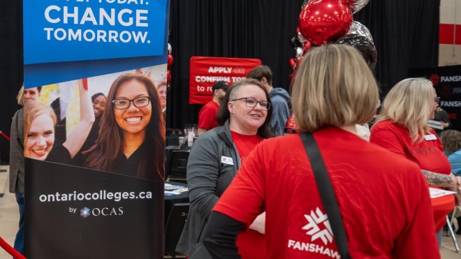 Fanshawe recruitment staff at the OCAS booth during open house