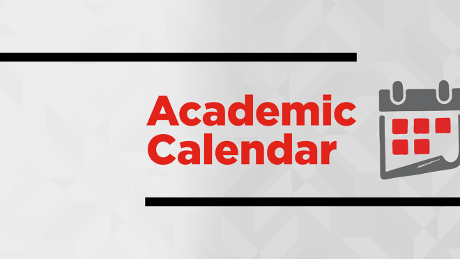 grey calendar icon and red text Academic Calendar