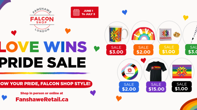 Poster of the Love wins Pride sale in the Falcon Shop.