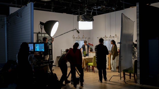 Acting for Screen and Stage students performing on set