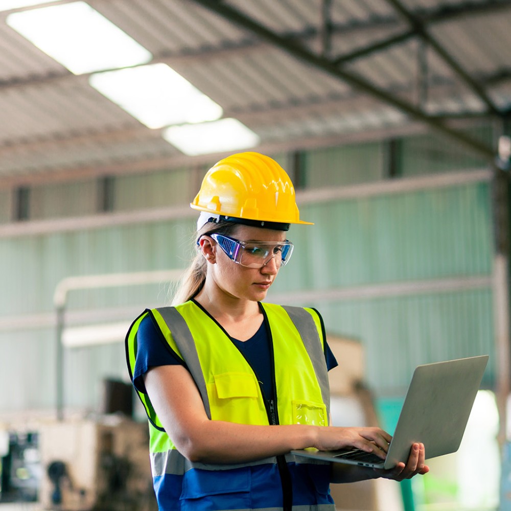 Photo of a safety inspector on their computer
