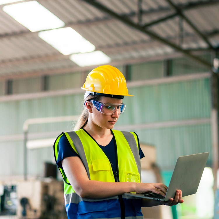 Photo of a safety inspector on their computer