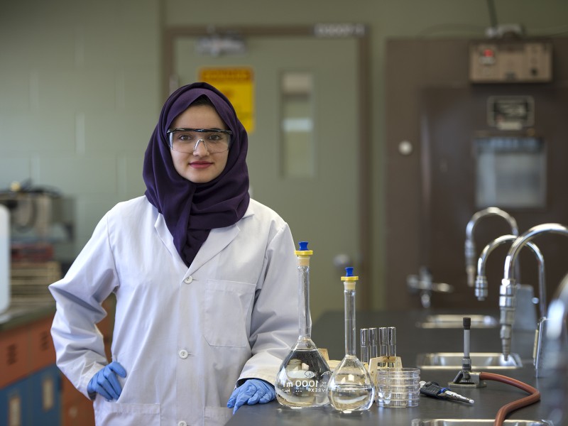 Biochemical degree student in the lab