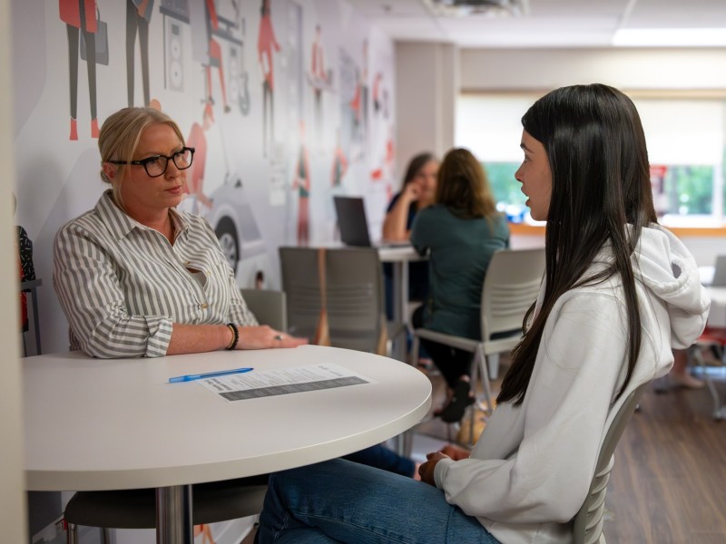 student and advisor discuss co-op opportunities at Fanshawe