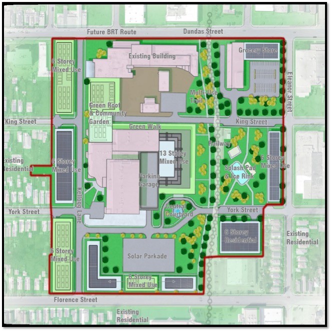 Site plan of proposed green development of 100 Kellogg Lane