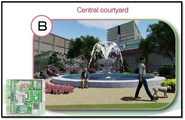 Visualization of proposed central courtyard for Kellogg Park