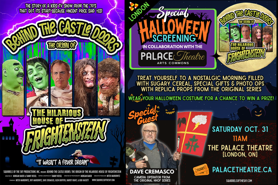 Hilarious House of Frightenstein poster including Palace Theatre logo and photo of cameraman Dave Cremasco